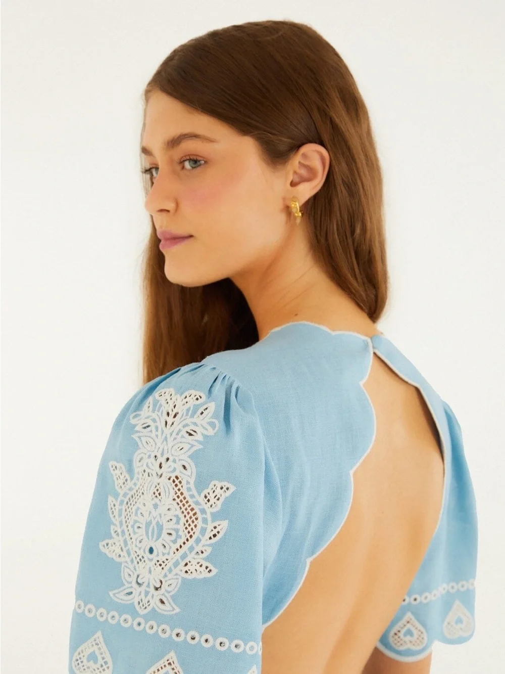 Farm Rio Light Blue Embroiderede Midi Dress - Picture 7 of 11